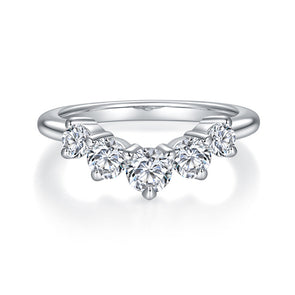 Stackable V Shape Moissanite Women Band in Sterling Silver