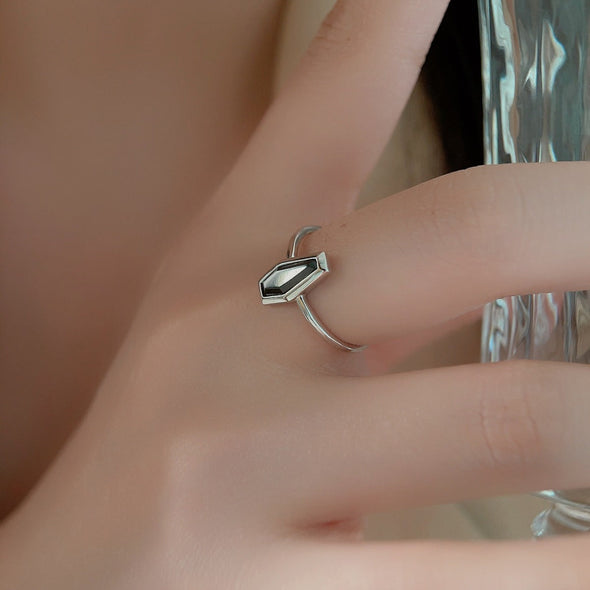 Simple Black Onyx Sterling Silver Engagement Ring
