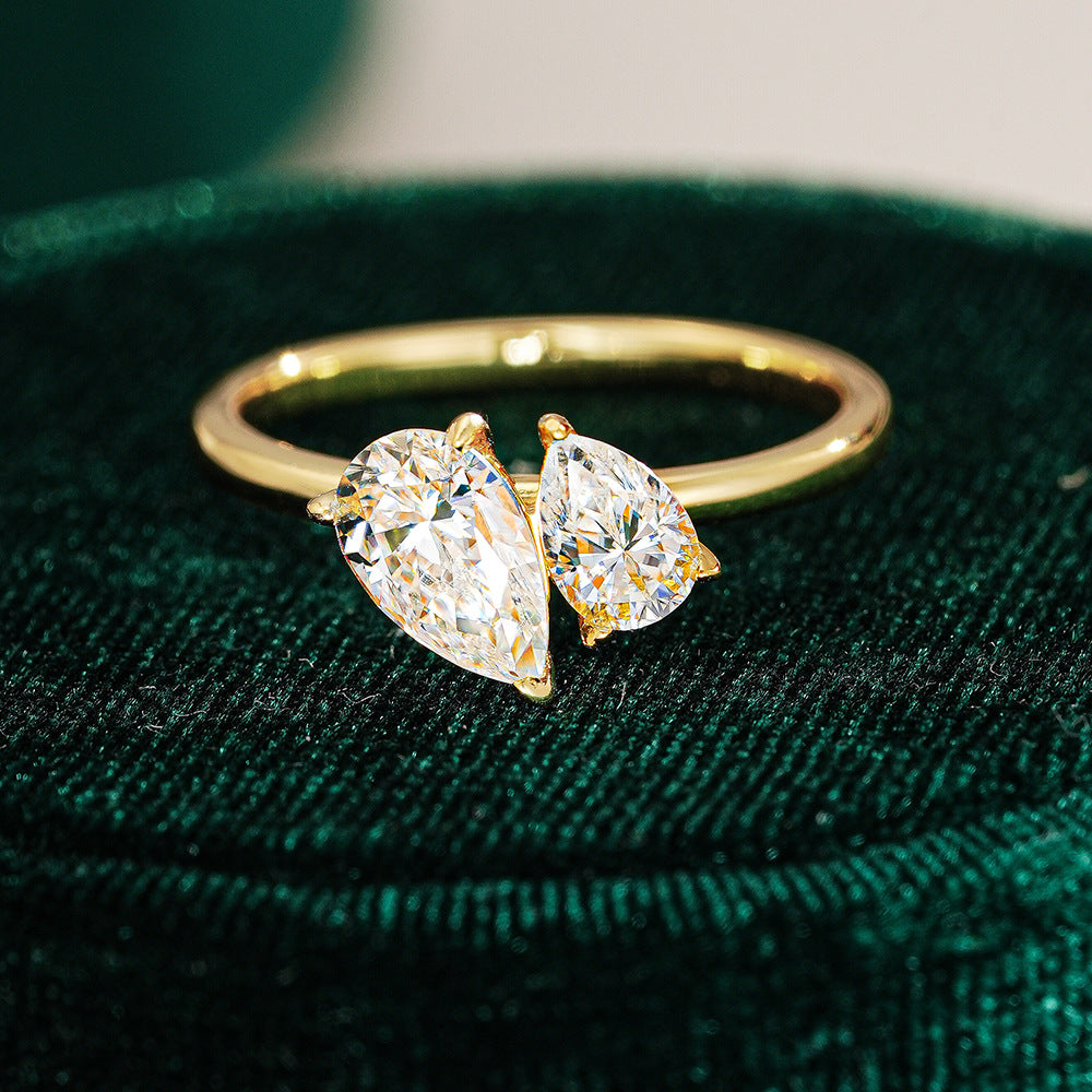 Simple Double Stone 925 Sterling Silver Moissanite Engagement Ring