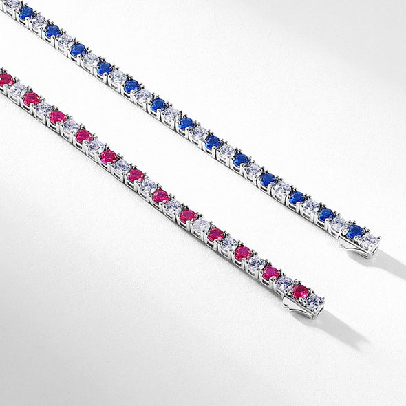 Round Cut Lab-Grown White & Ruby Tennis Bracelet For Women