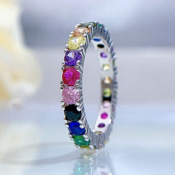 Rainbow Eternity Sterling Silver Women's Wedding Band
