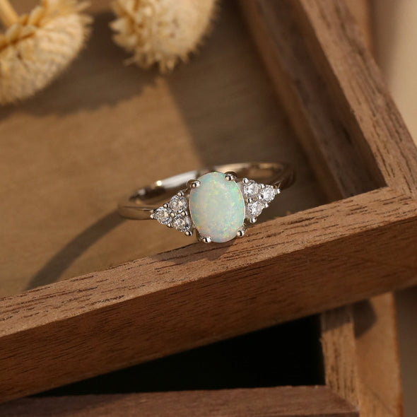 Simple Opal Oval Shape Design Ring