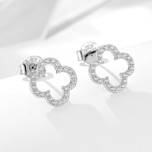 Four-leaf Clover Hollow Design Sterling Silver Earrings