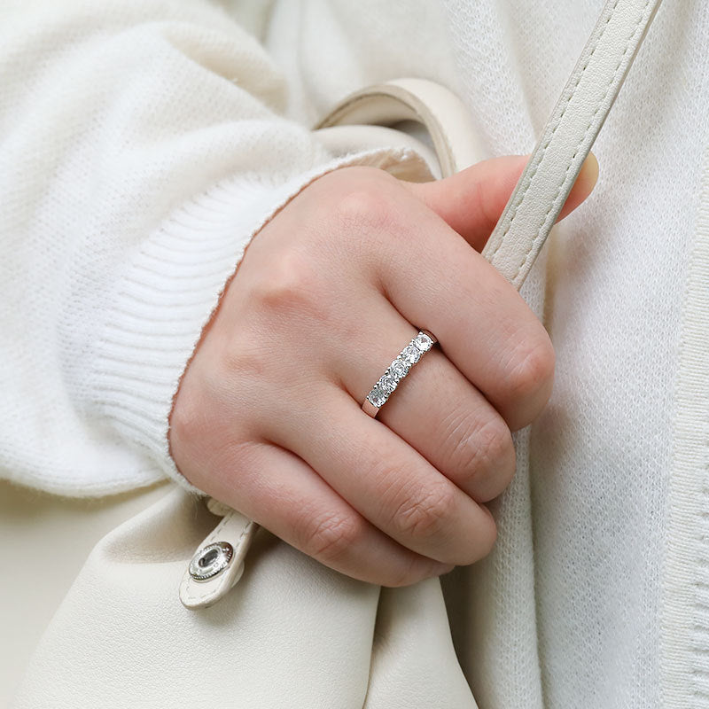 Five Stone 18K White Gold Plated Moissanite Band