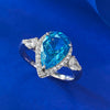 Vintage-Style Halo Aquamarine Pear Cut Engagement Ring in Sterling Silver