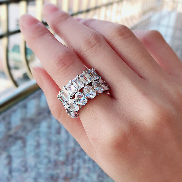 Stunning Oval Cut Eternity Sterling Silver Wedding Band