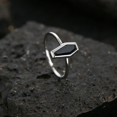 Simple Black Onyx Sterling Silver Engagement Ring