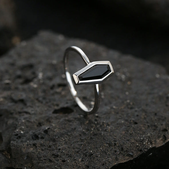 Simple Black Onyx Sterling Silver Engagement Ring