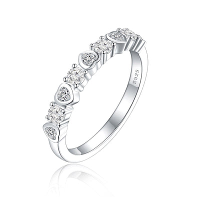 Unique Heart Round Cut Half Eterniry Silver Women's Wedding Band