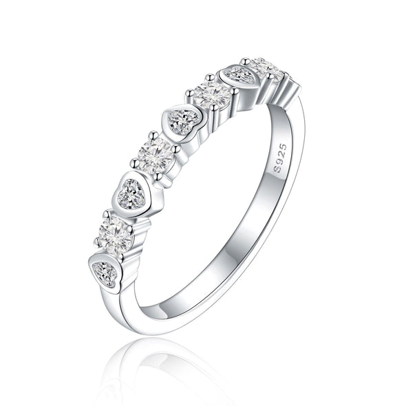 Unique Heart Round Cut Half Eterniry Silver Women's Wedding Band