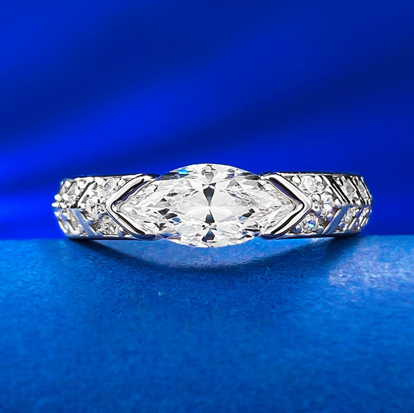 Stunning Marquise Cut Sterling Silver Wedding Band