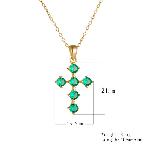 Vintage Emerald Green Cross Design Sterling Silver Necklace