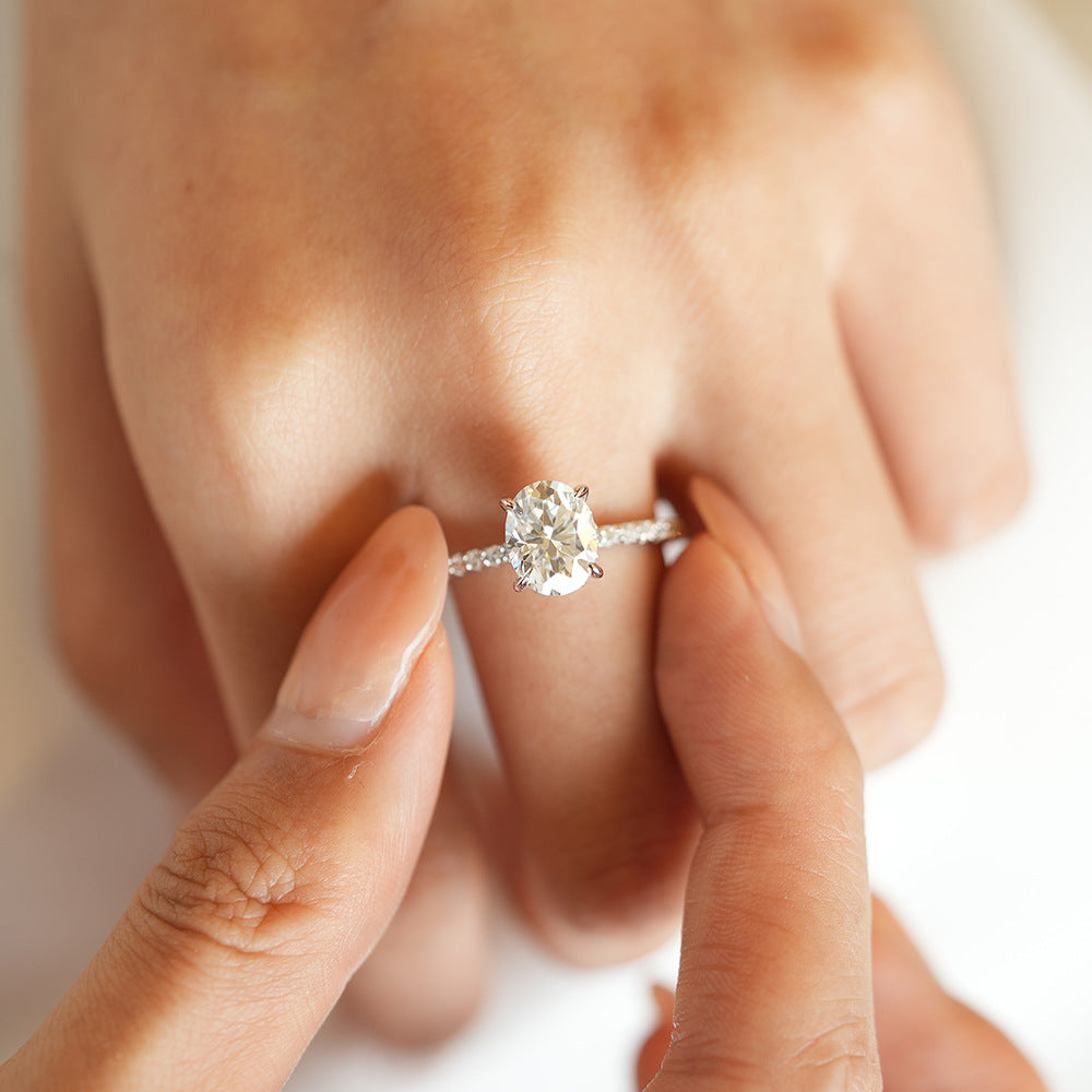 Classic Oval Moissanite Solitaire Engagement Ring in 925 Sterling Silver