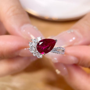 Vintage Pear Cut Pigeon Blood Ruby Engagement Ring