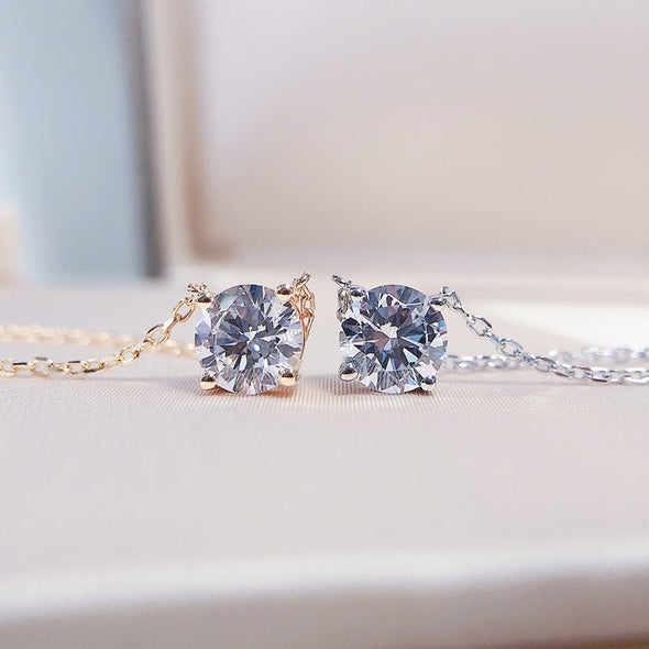 Classic Round Cut Sterling Silver Moissanite Necklace