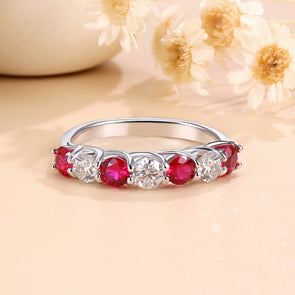 Two Tone Half Eternity Moissanite Silver Wedding Band