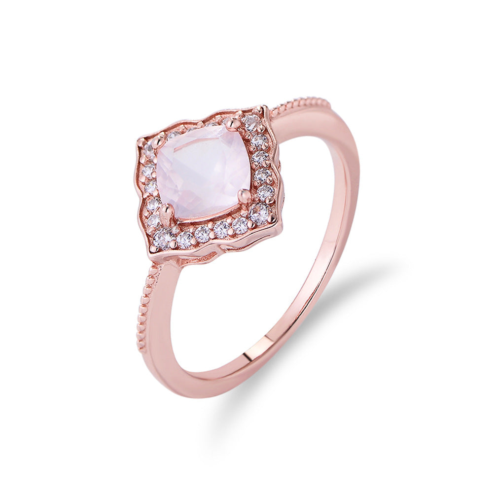 Natural Rose Quartz 925 Sterling Silver Ring
