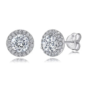 Halo Round Cut Sterling Silver Stud Earrings