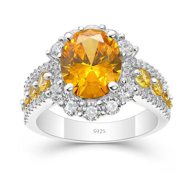 Oval Cut Yellow Topaz 925 Sterling Silver Halo Engagement Ring