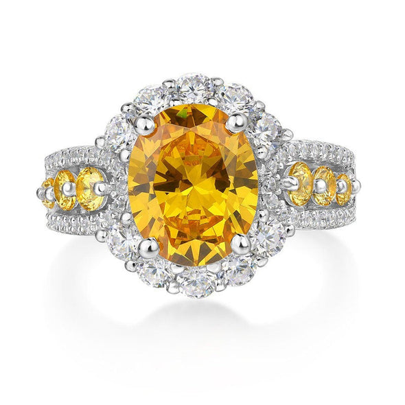 Oval Cut Yellow Topaz 925 Sterling Silver Halo Engagement Ring