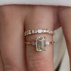 Luxurious Golden Tone Emerald Cut Three Stone Sterling Silver Bridal Set