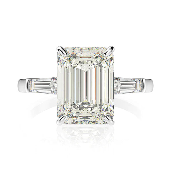 Classic Three Stone Emerald Cut Engagement Ring