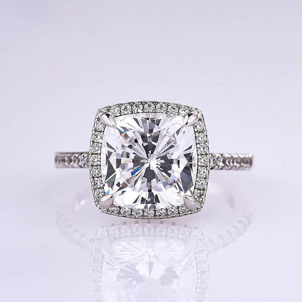 3.2 Carat Cushion Cut Halo Engagement Ring In Sterling Silver