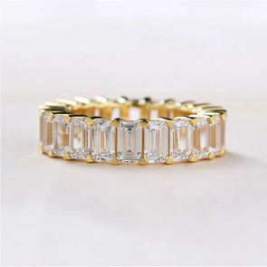 Dainty Golden Tone Emerald Cut Sterling Silver Wedding Band