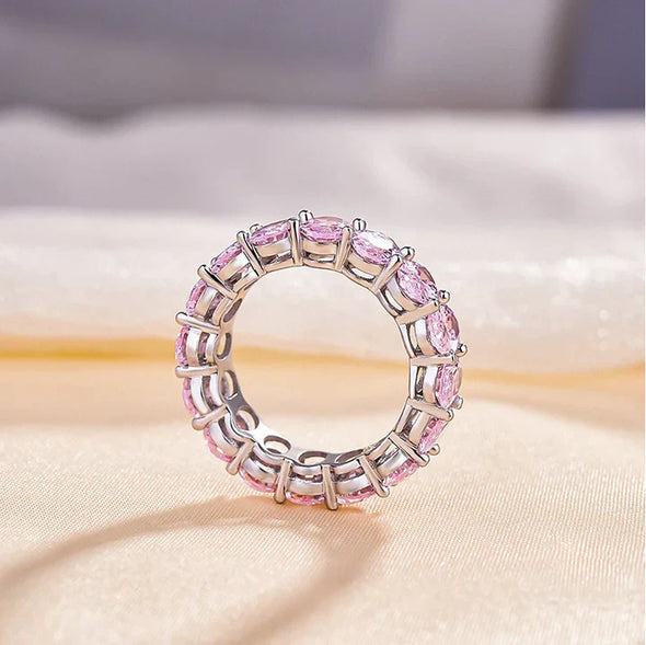 Stunning Oval Cut Pink High-Gemstone Sterling Silver Wedding Band