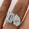 Unique Double-Stone Design Pear Cut & Emerald Cut Engagement Ring