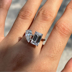 Unique Double-Stone Design Pear Cut & Emerald Cut Engagement Ring