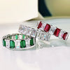 Multi-Colored Eternity Emerald Cut Sterling Silver Wedding Band