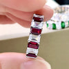 Multi-Colored Eternity Emerald Cut Sterling Silver Wedding Band