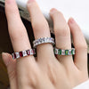 Multi-Colored Eternity Emerald Cut Sterling Silver Wedding Band