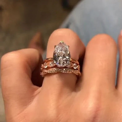 Handmade 1.35ct Pear cut Ring Set in Rose Gold Tone