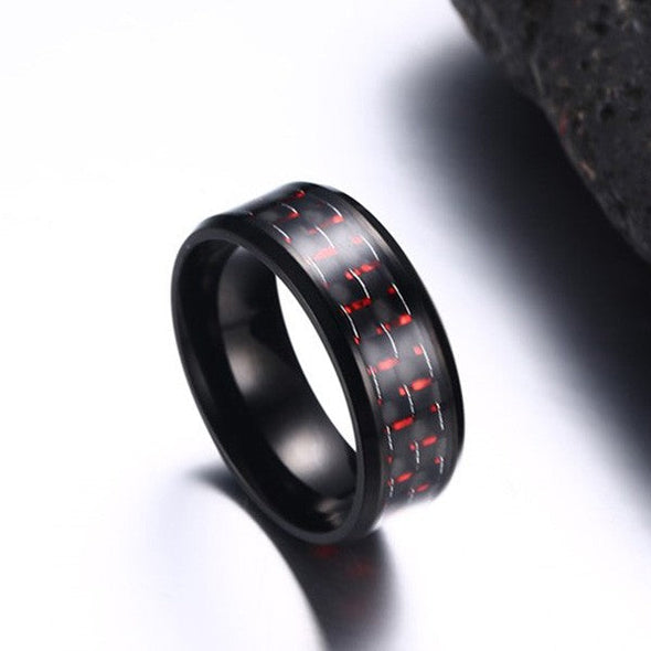 Red Decoration Black Titanium Steel Men's Wedding Band