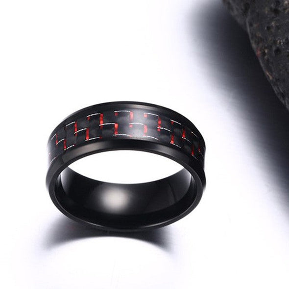 Red Decoration Black Titanium Steel Men's Wedding Band