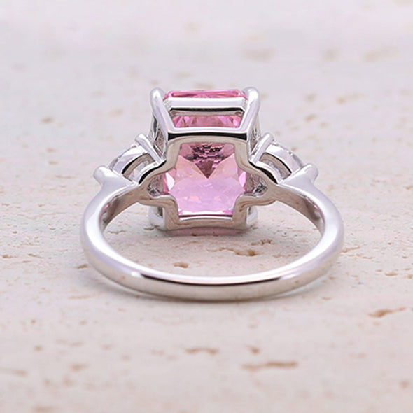 4.0CT Three Stone Pink Sterling Silver Engagement Ring (Multi Color Available)