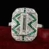 Art Deco 2.5ctw Baguette Cut White Sapphire & Emerald Cocktail Ring