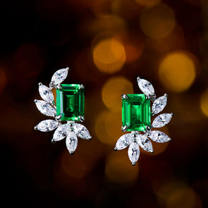 Gorgeous Emerald Green White Gold Plated Earrings