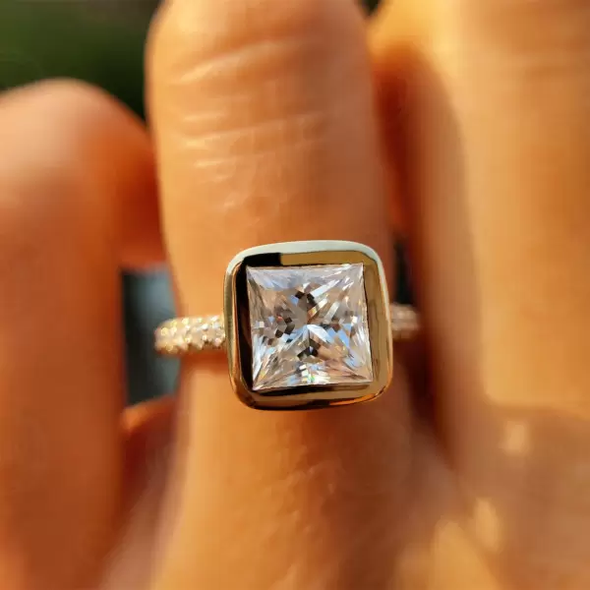 3ctw Princess Cut White Sapphire Profile Bezel Set Solitaire Ring