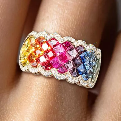 3.6ctw Princess Cut Rainbow Sapphire Band Ring