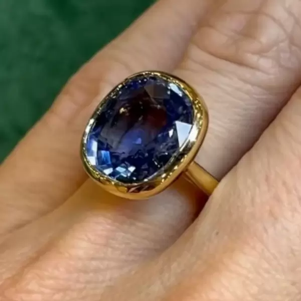 Vintage 9ctw Cushion Cut Sapphire Bezel Setting Solitaire Ring