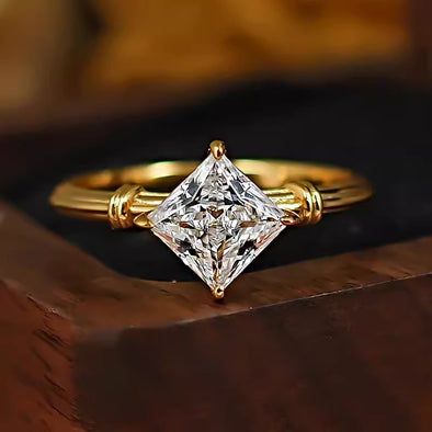 Vintage Princess Cut Sterling Silver Engagement Ring