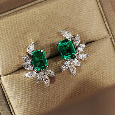 Gorgeous Emerald Green White Gold Plated Earrings