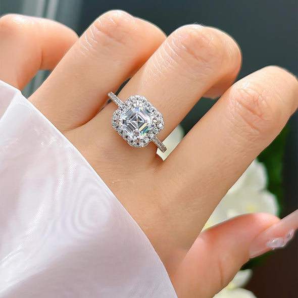3.0 CT Asscher Cut Sterling Silver Engagement Ring