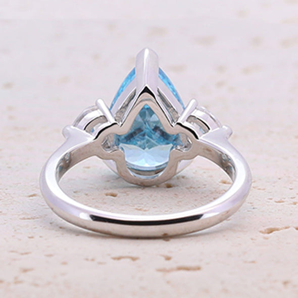 4.0ct Pear Cut Blue Gemstone Engagement Ring