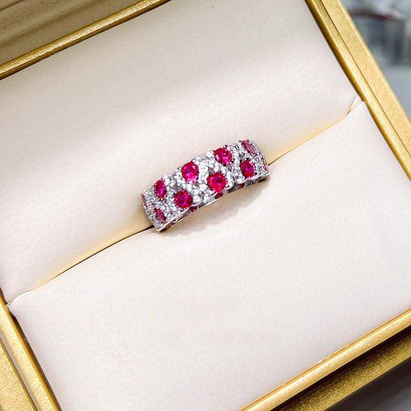 Rose Red and Emerald Green Eternity Wedding Band