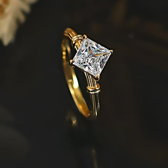 Vintage Princess Cut Sterling Silver Engagement Ring