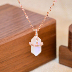 Hexagonal Crystal Moon Stone Sterling Silver Necklace